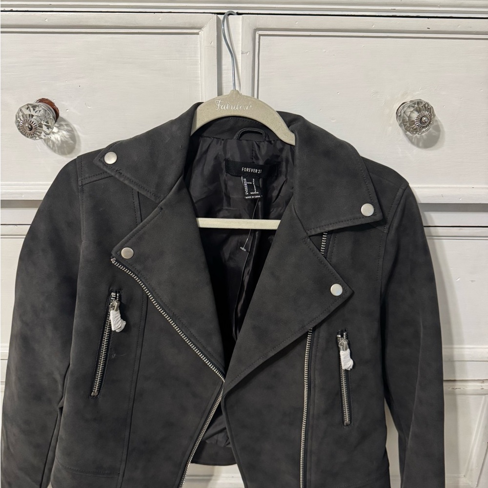 Forever 21 Charcoal Grey Faux Suede Leather Jacket